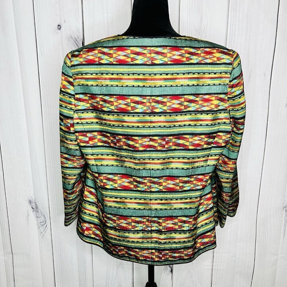 Adrianna Papell 100% Silk Jacket Sz 16 Geometric Multicolor Lined Vintage - Picture 8 of 11
